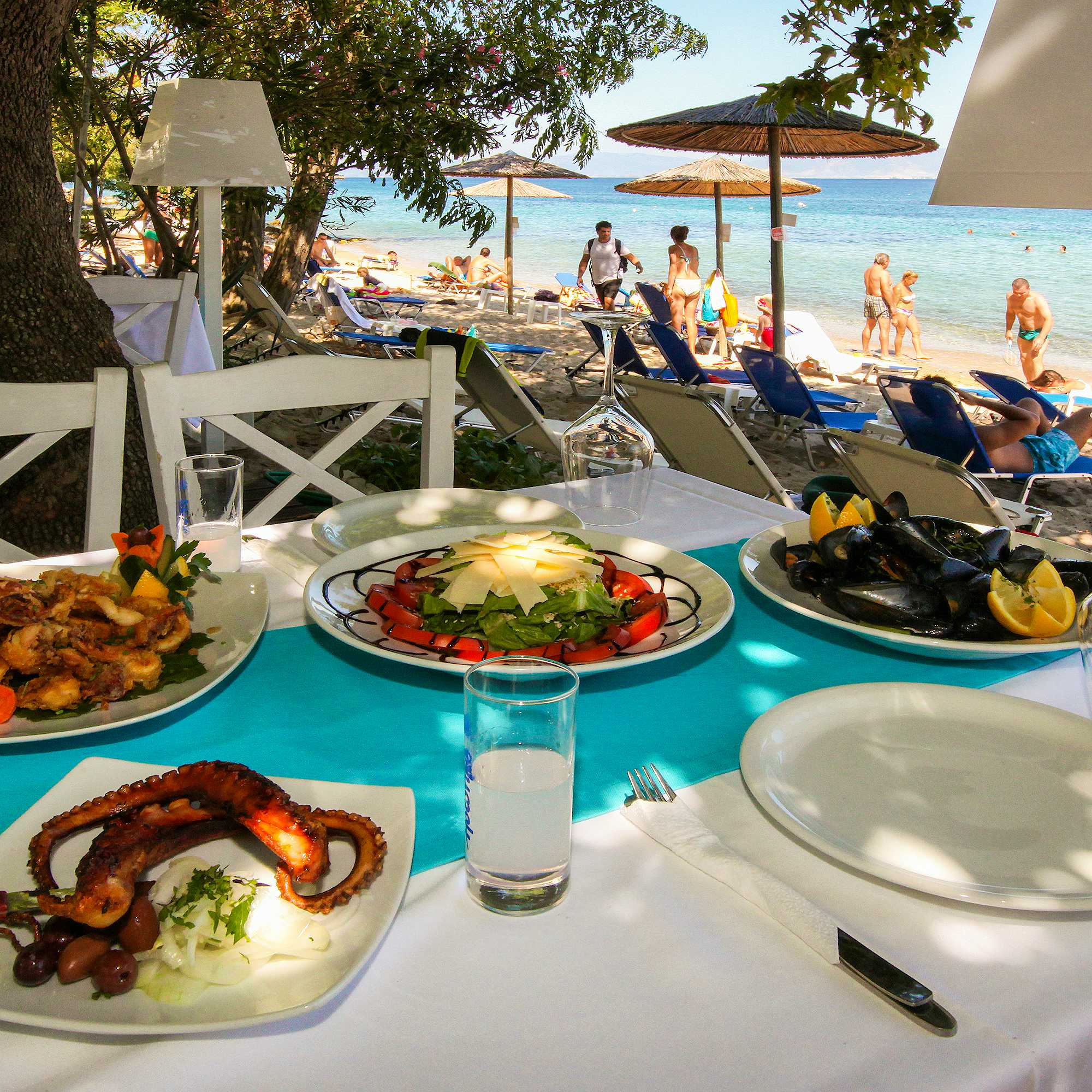 Photo Caption: Φρέσκα θαλασσινά, κρέας, ελληνικά πιάτα κι άλλα